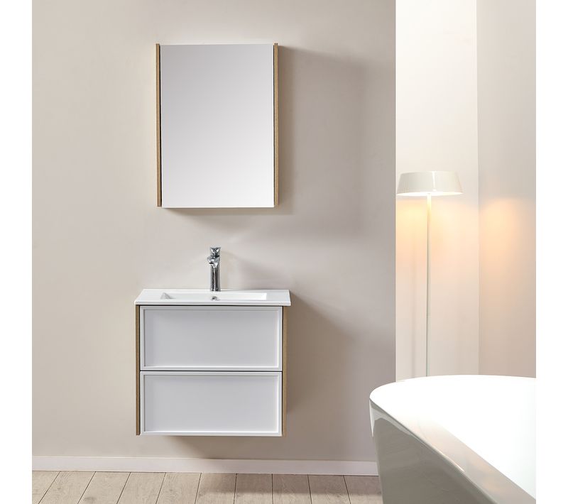 Ensemble De Salle De Bain Blanc Et Bois 59,5 Cm