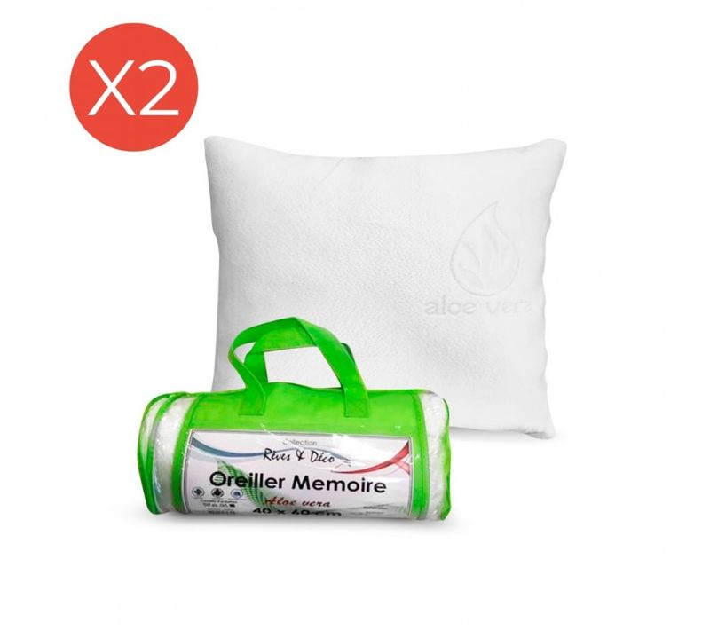 Lot De 2 Oreillers Mémoire De Forme Aloe Vera 40x60 Cm