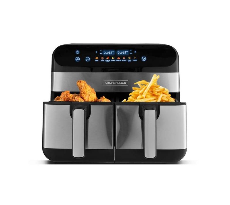 Friteuse Sans Huile Avec Deux Cuves - 9 Litres - 2400w - 8 Programmes - Minuterie - Inox