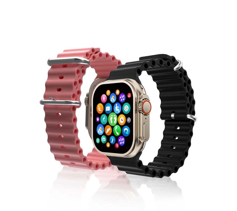 Montre Connectée Cadran Gold 2 Bracelets Silicone Noir Et Rose Inwatch I Gold Iconic