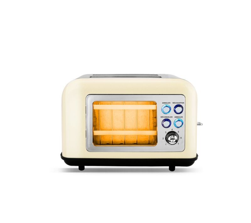 Grille Pain Double Fente Avec Fenetre Toasteo Glass Beige Kitchencook