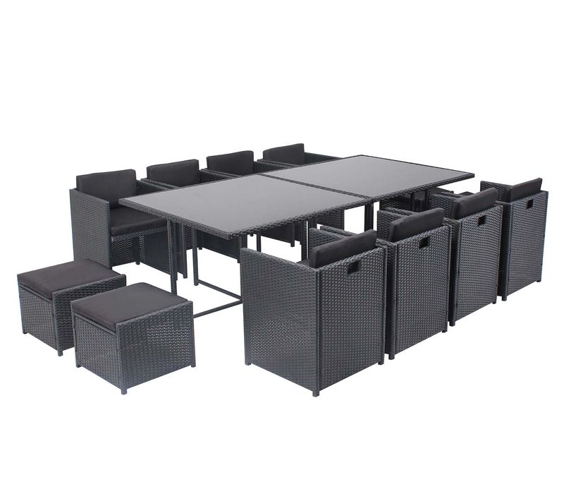 Miami 12 - Salon De Jardin Encastrable 12 Places Fauteuils Et Poufs En Résine Tressée Noir Et Noir