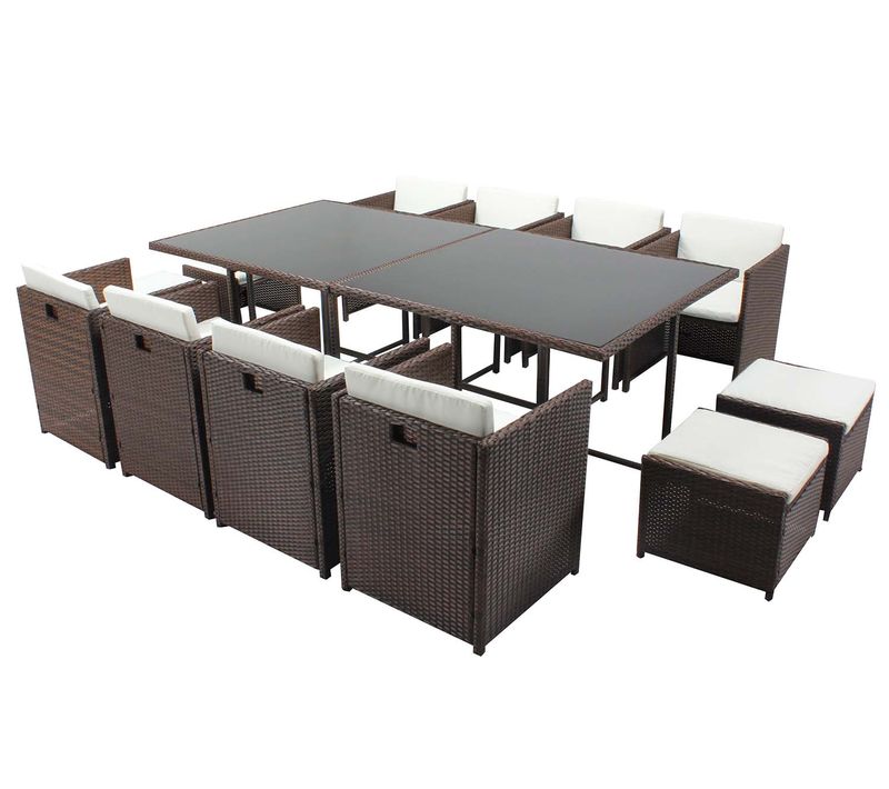 Miami 12 Marron/blanc : Salon Encastrable 12 Personnes En Résine Tressée Marron Poly Rotin