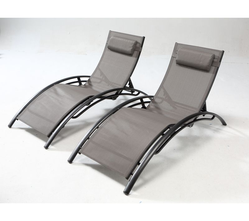Bahia - Lot De 2 Transats Ajustable Gris Et Noir En Aluminium