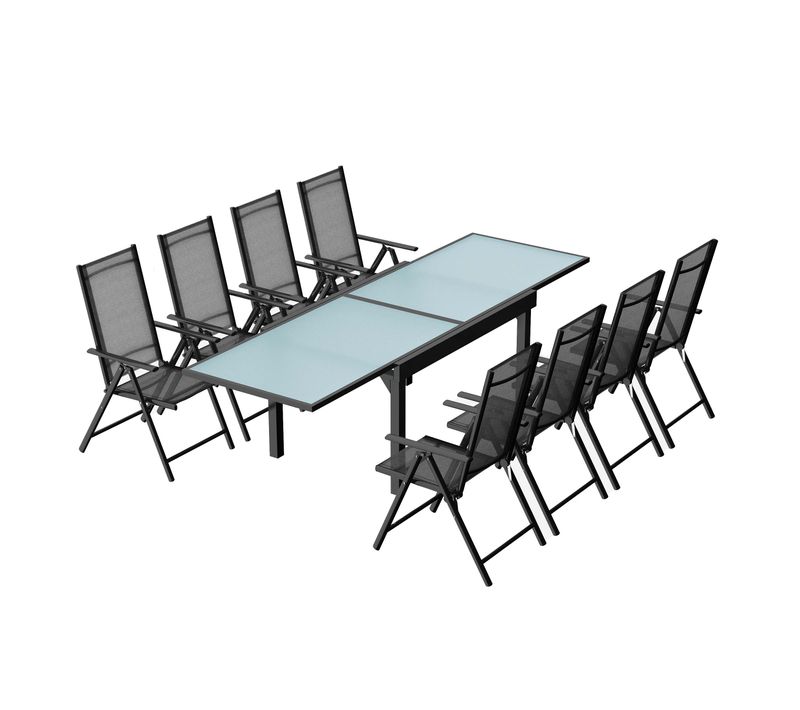 Brescia - Salon De Jardin 8 Places Extensible En Aluminium Gris