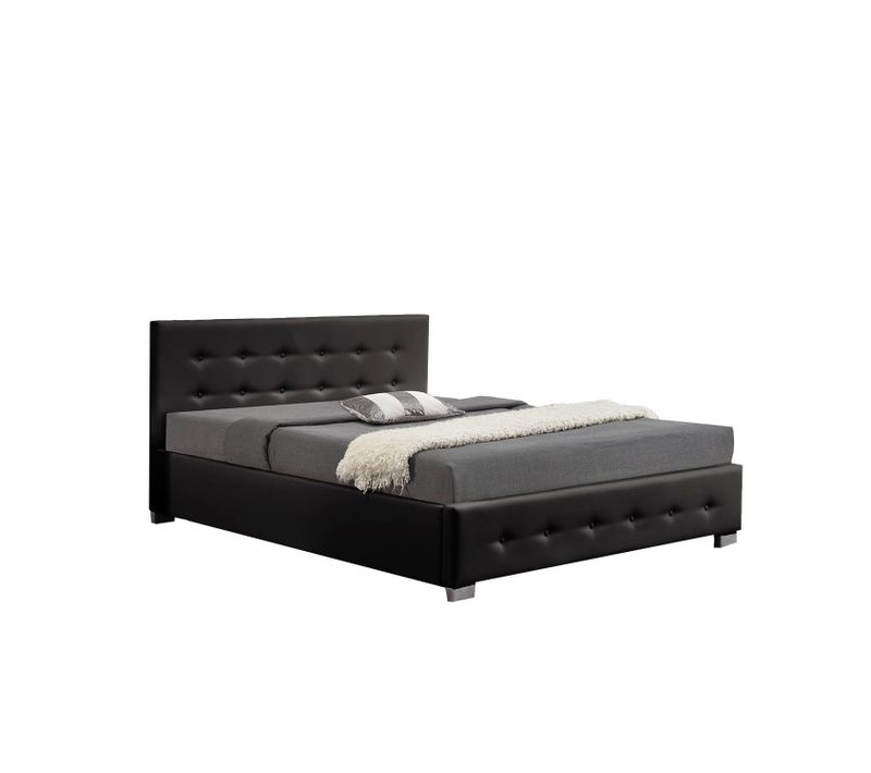 Lit Newington - Structure De Lit Capitonnée Noir Avec Coffre De Rangement Intégré -140x190 Cm
