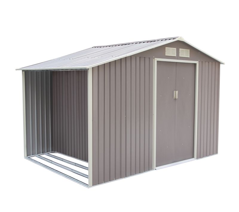 Ventoux - 8.72 M² : Abri De Jardin Avec Abri Bûches En Acier  Gris