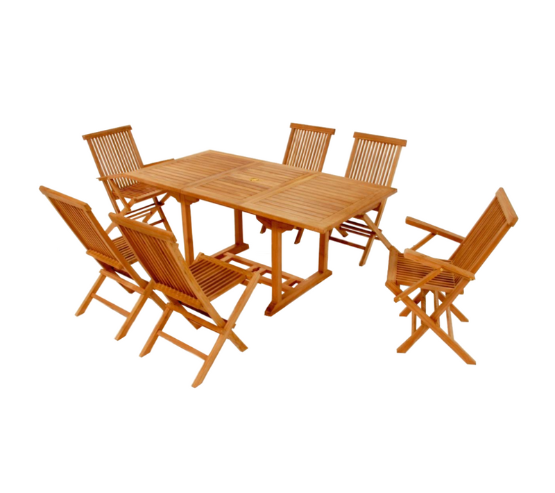 Lubok : Salon De Jardin Teck Huilé 6 Personnes - Table Rectangulaire + 4 Chaises + 2 Fauteuils