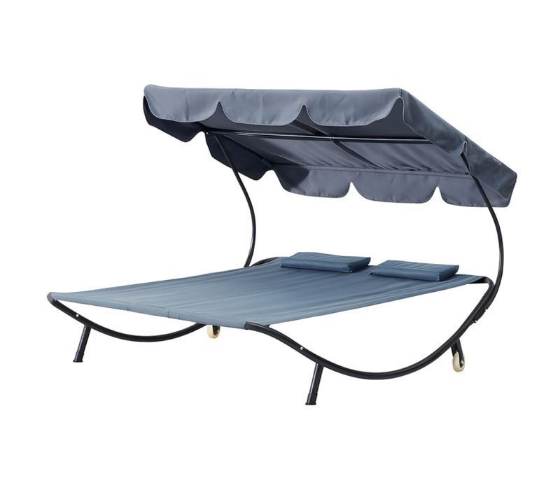 Aloha Gris : Transat 2 Personnes Avec Pare-soleil En Tissu Oxford