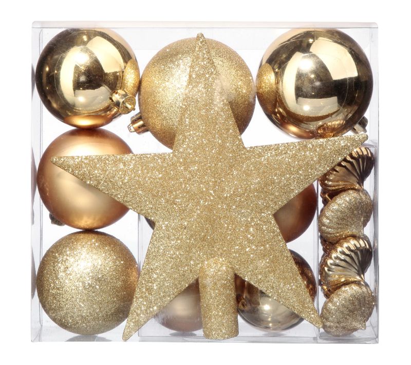 Kit De Décorations Pour Sapin De Noël - 18 Pièces - Or