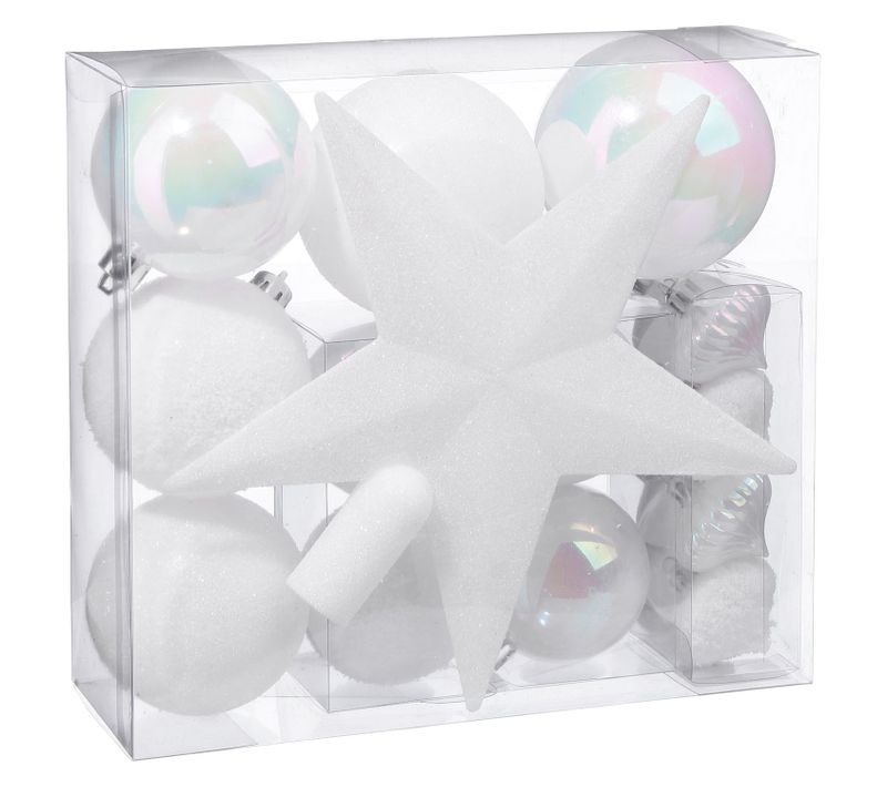 Kit De Décorations Pour Sapin De Noël - 18 Pièces - Blanc