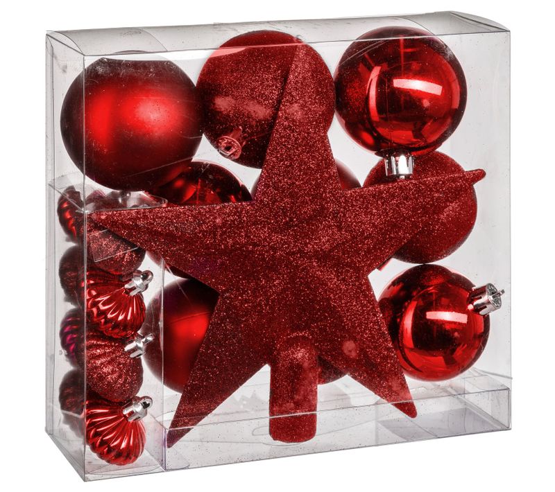 Kit De Décorations Pour Sapin De Noël - 18 Pièces - Rouge