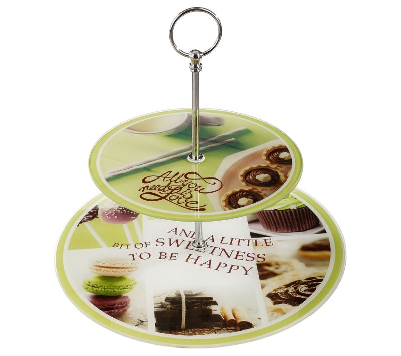 Serviteur En Verre Avec Motifs - 2 Etages - Vert