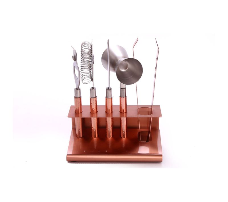 6 Ustensiles à Cocktail En Inox Martelé - Couleur Cuivrée