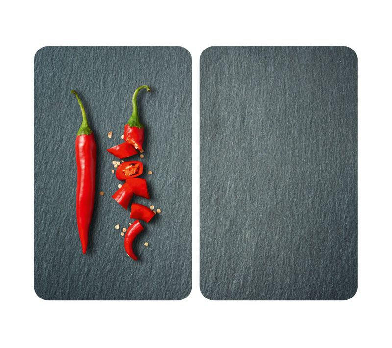 2 Couvre-plaques Universel Piment - 30 X 52 Cm - Gris Et Rouge