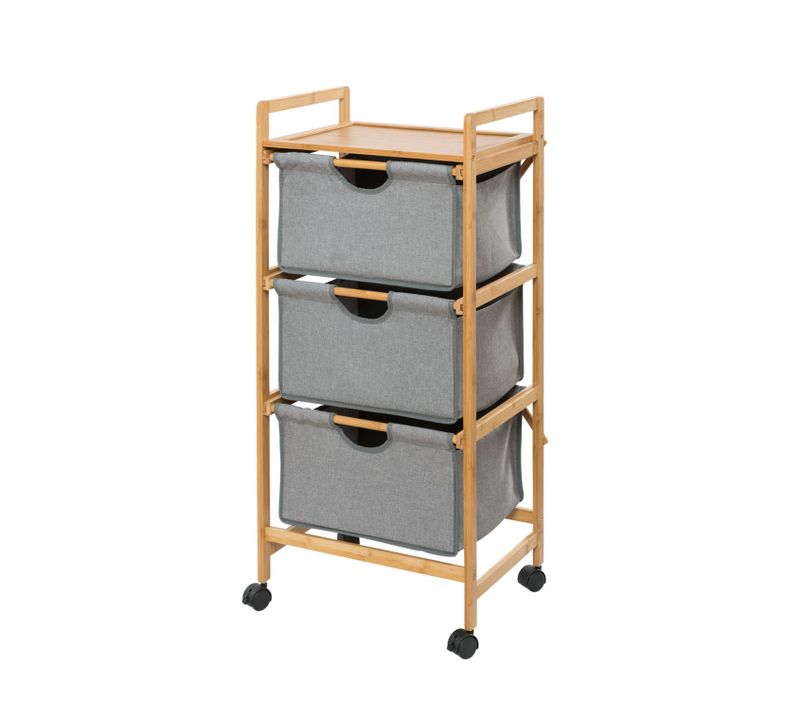 Etagère De Salle De Bain En Bambou 3 Tiroirs - H. 96 Cm - Gris