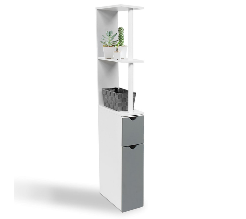 Meuble Wc Étagère Willy Bois 2 Portes Blanc Et Gris