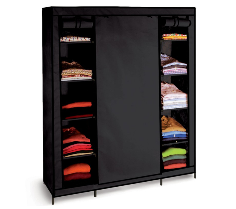 Armoire De Rangement Penderie Pliable Vêtements En Tissu Noir Dressing XXL