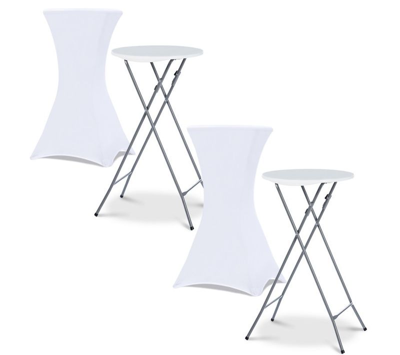 Lot De 2 Tables Hautes Pliantes 105 Cm Et 2 Housses Blanches