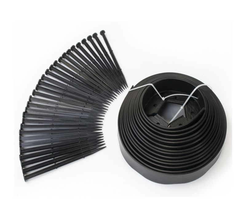 Bordurette De Jardin Flexible 10 M Noire Hauteur 5 Cm + 30 Piquets