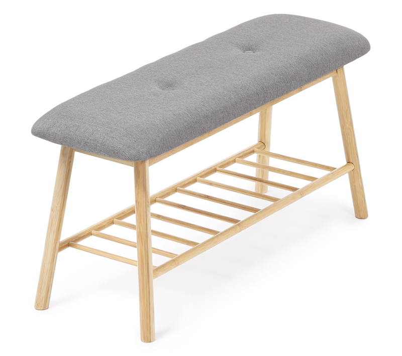 Banc D'entrée Chaussures Capitonné Bambou Rita Tissu Gris Clair