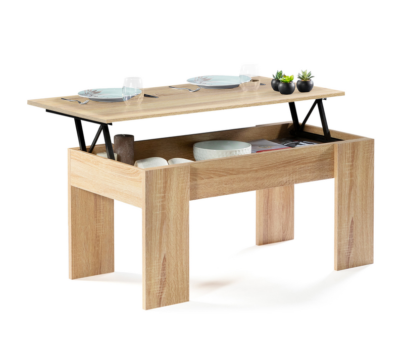 Table Basse Plateau Relevable Rectangulaire Tara Bois Imitation Hêtre