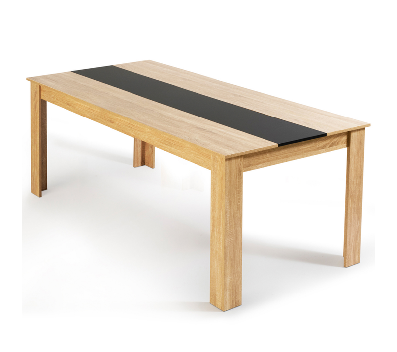 Table à Manger Rectangle Georgia 8 Personnes Imitation Hêtre Et Noire 160 X 80 Cm