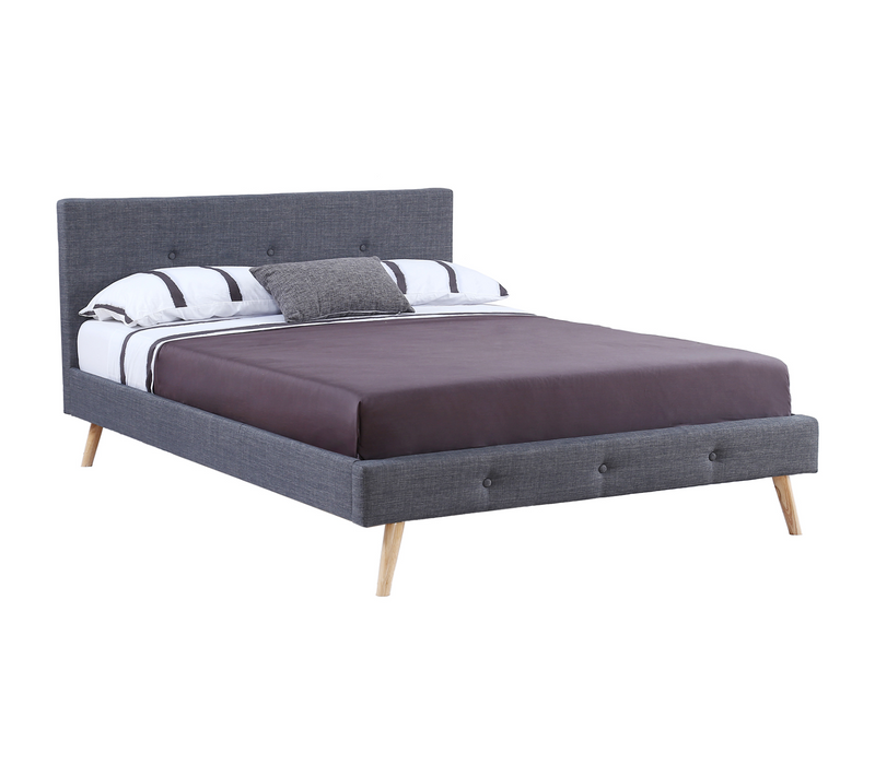 Lit Double Scandinave Oslo Avec Tête De Lit Et Sommier 160 X 200 Cm Tissu Gris Anthracite