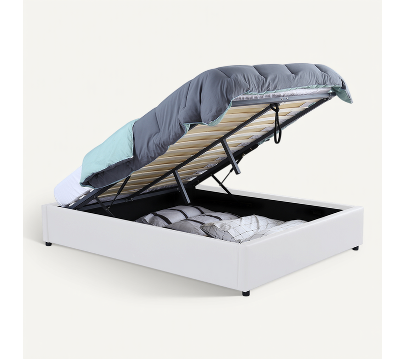 Lit Coffre Double Miami Avec Sommier 140 X 190 Cm Pvc Blanc