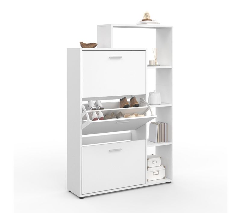 Meuble à Chaussures 18 Paires Klark 3 Portes Avec Étagère Blanc