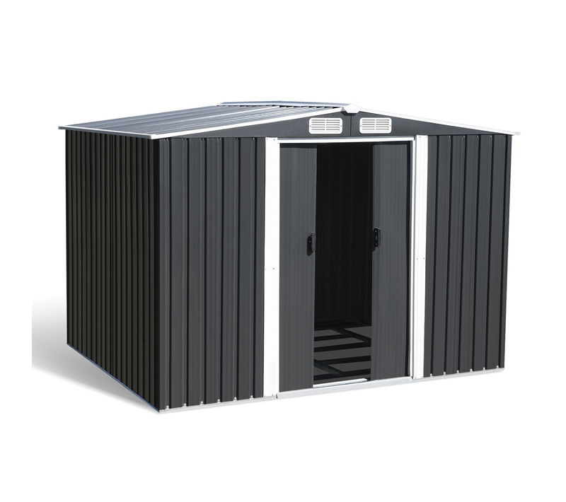 Abri De Jardin 5,3 M² Gris En Acier Galvanisé Avec Base