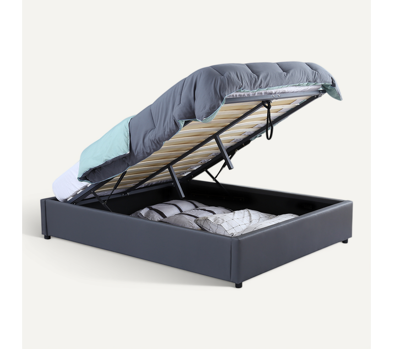 Lit Coffre Double Miami Avec Sommier 160 X 200 Cm Pvc Gris