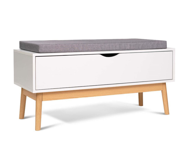 Banc Coffre D'entrée Chaussures Leo Bois Blanc