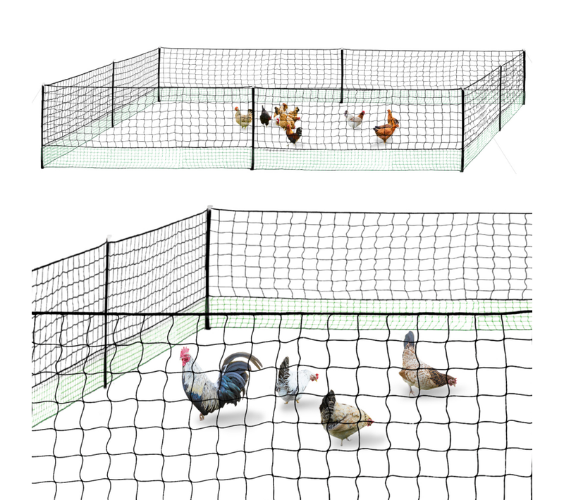 Kit Clôture Filet à Poules 24 M Avec Porte 9 Piquets Double Pointe