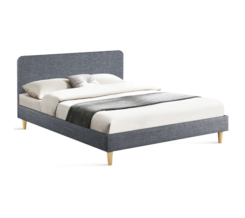Lit Double Scandinave Balta Avec Tête De Lit Et Sommier 140 X 190 Cm Tissu Gris Anthracite