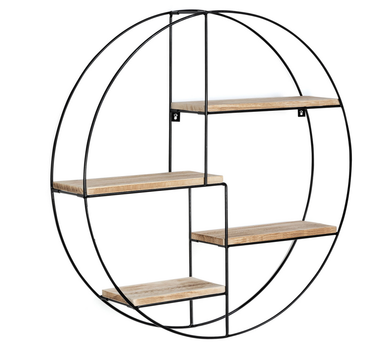 Etagère Murale Ronde Lily 4 Niveaux Bois Et Métal Design Industriel