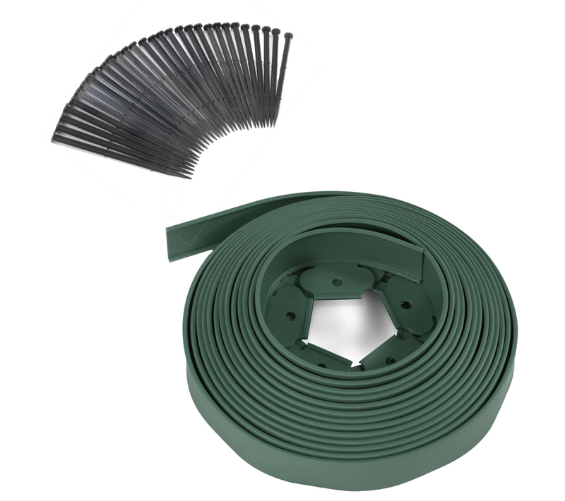 Bordurette De Jardin Flexible 10 M Verte Hauteur 5 Cm + 30 Piquets