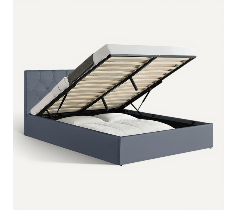 Lit Coffre Double Austin Avec Tête De Lit Et Sommier 140 X 190 Cm Pvc Gris