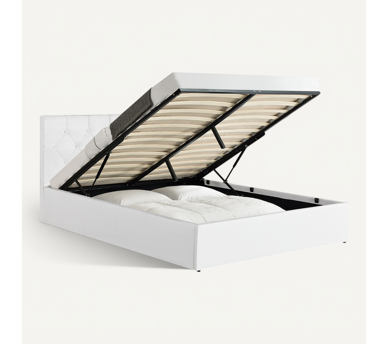 Lit Coffre Double Austin Avec Tête De Lit Et Sommier 140 X 190 Cm Pvc Blanc