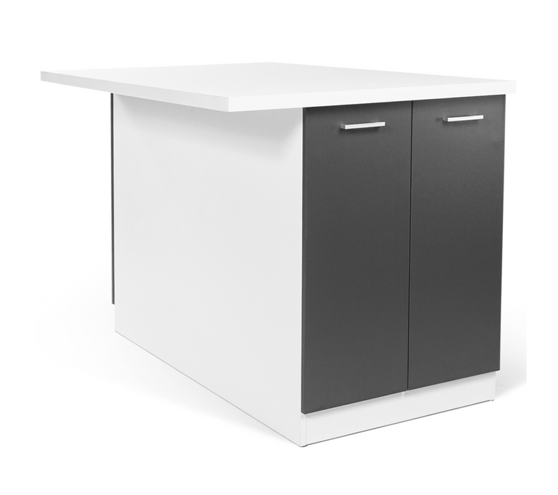 Ilot Central Ivo 120 Cm Blanc Et Gris Avec Plan De Travail