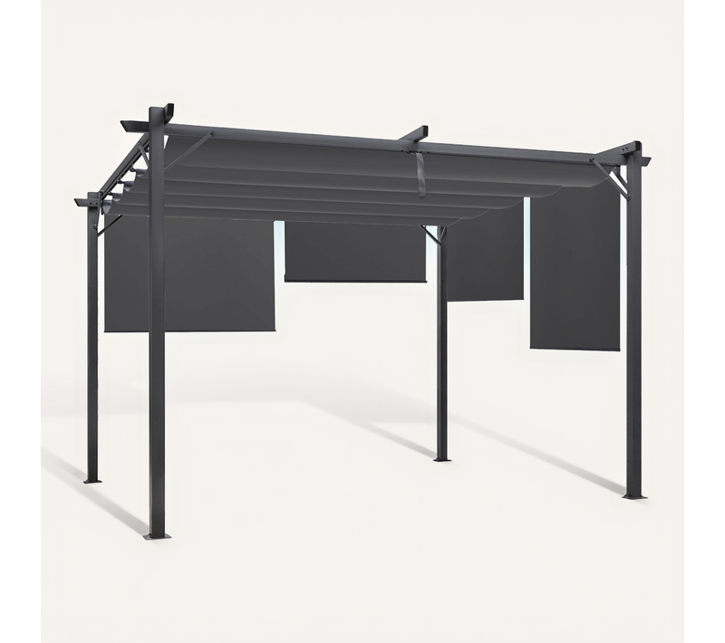 Pergola édition Spéciale Toit Rétractable 3x4 M Et 4 Stores Gris Anthracite