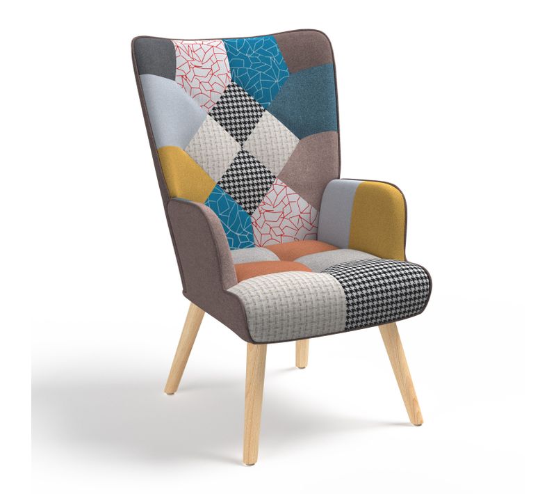 Fauteuil Scandinave Ivar En Tissu Patchwork Multicouleurs
