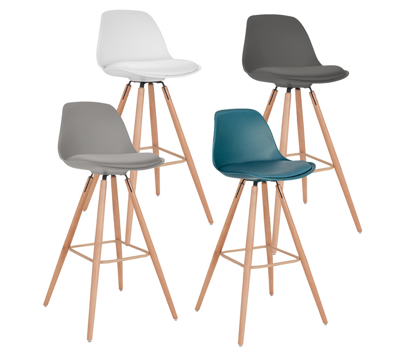 Lot De 4 Tabourets De Bar Sara Mix Color Gris Foncé, Gris Clair, Blanc Et Bleu Canard