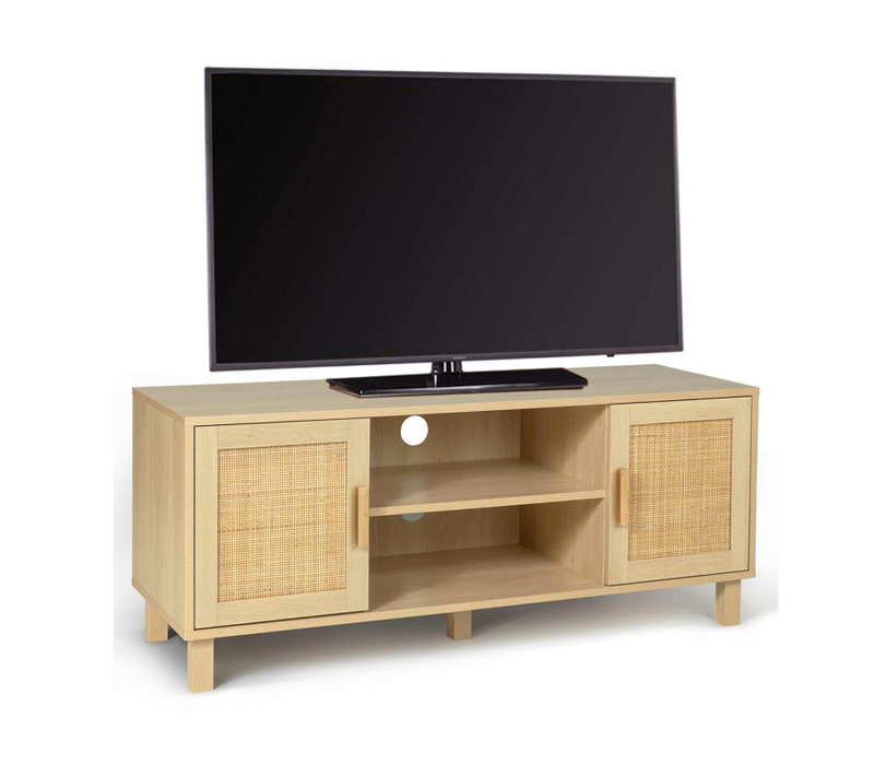 Meuble TV 115 Cm Vintage Elin 2 Portes Effet Naturel Cannage