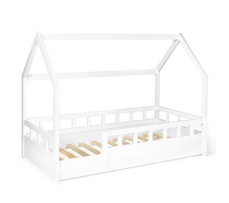 Lit Cabane Enfant 80 X 160 Cm Neree Blanc Avec Sommier Et Barrières