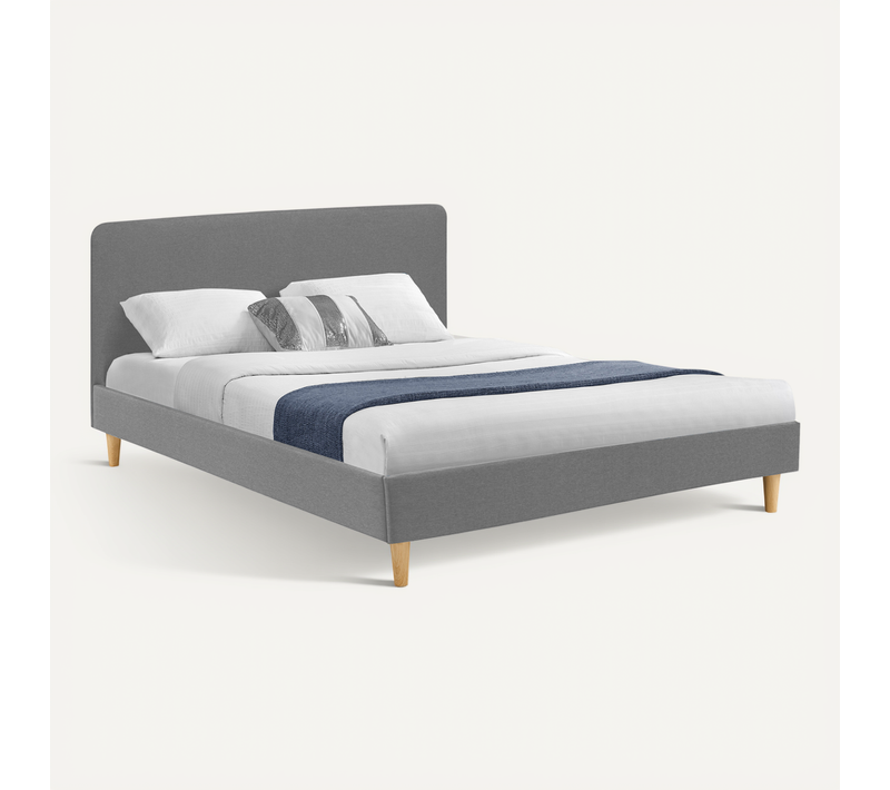 Lit Double Scandinave Balta Avec Tête De Lit Et Sommier 160 X 200 Cm Tissu Gris Clair