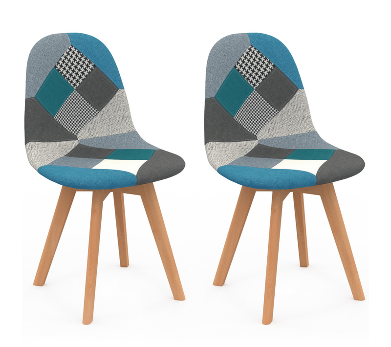 Lot De 2 Chaises Scandinaves Sara Motifs Patchworks Bleus
