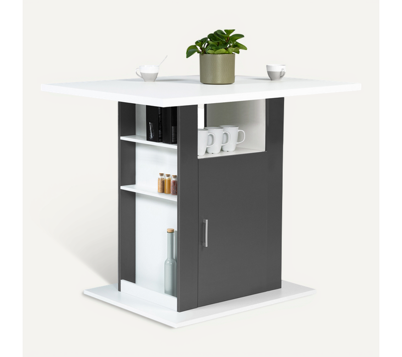 Ilot Central Ugo 110 Cm Bois Blanc Et Gris Avec Rangements