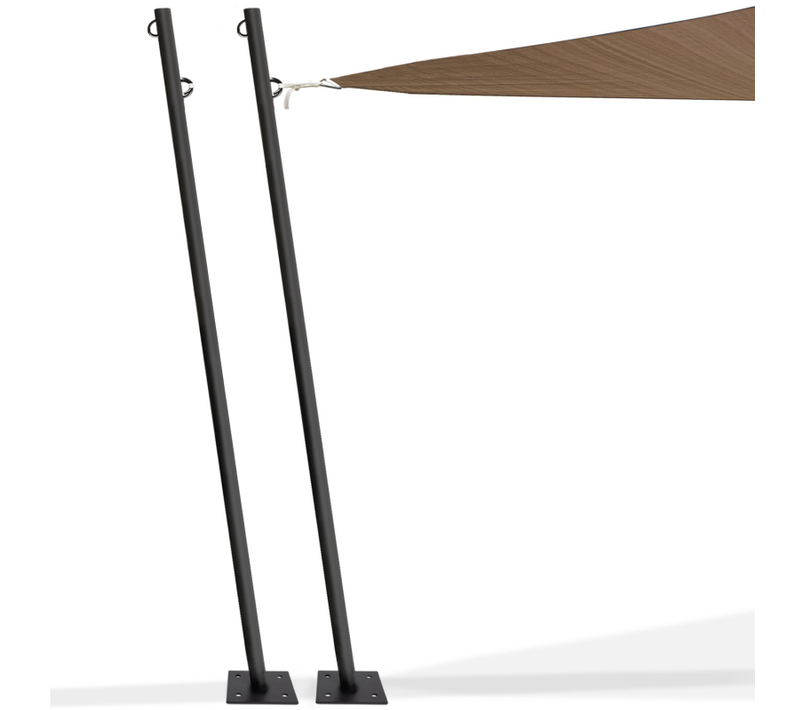 Lot De 2 Mâts De Fixation Pour Voile D'ombrage H.220 Cm Poteaux Et Bases Acier
