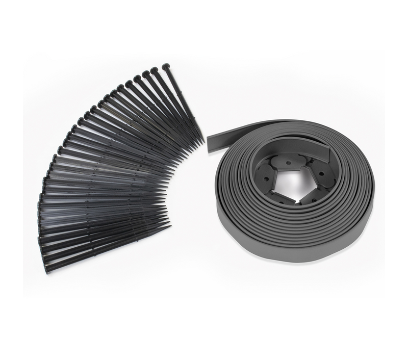 Bordurette De Jardin Flexible 10 M Gris Anthracite Hauteur 5 Cm + 30 Piquets